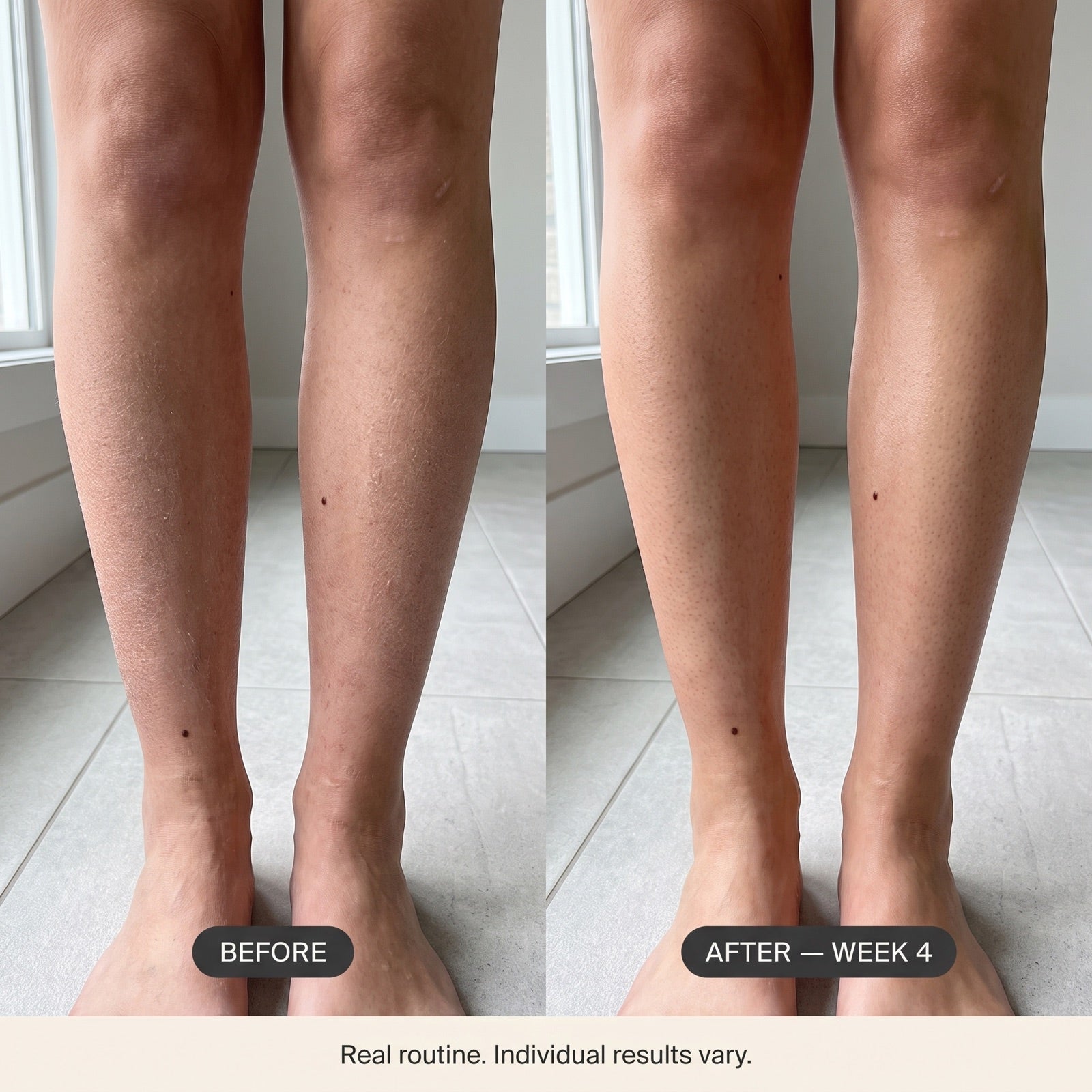 Before and after of legs at week 4