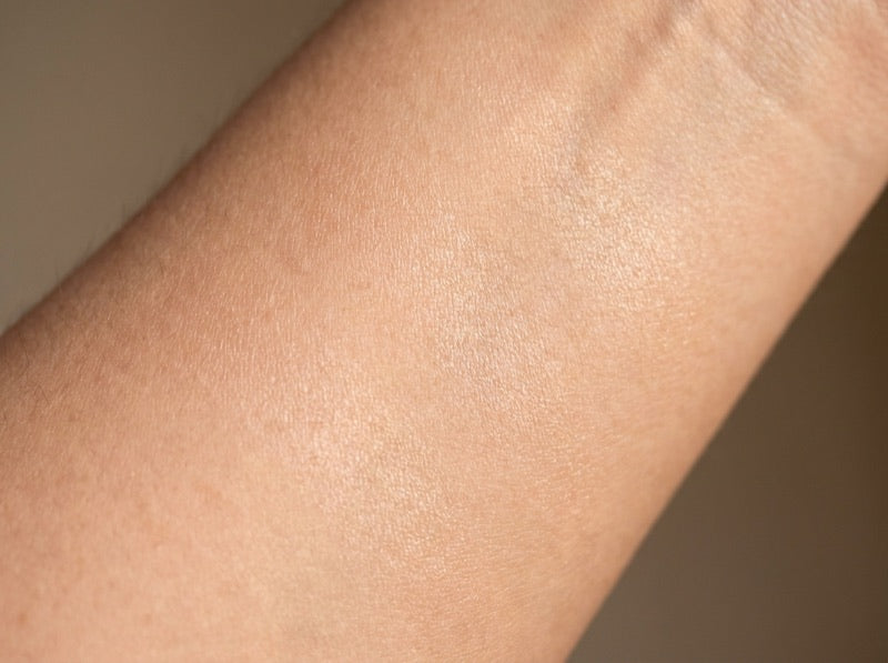 Skin after dry oil fully absorbed, soft gloss