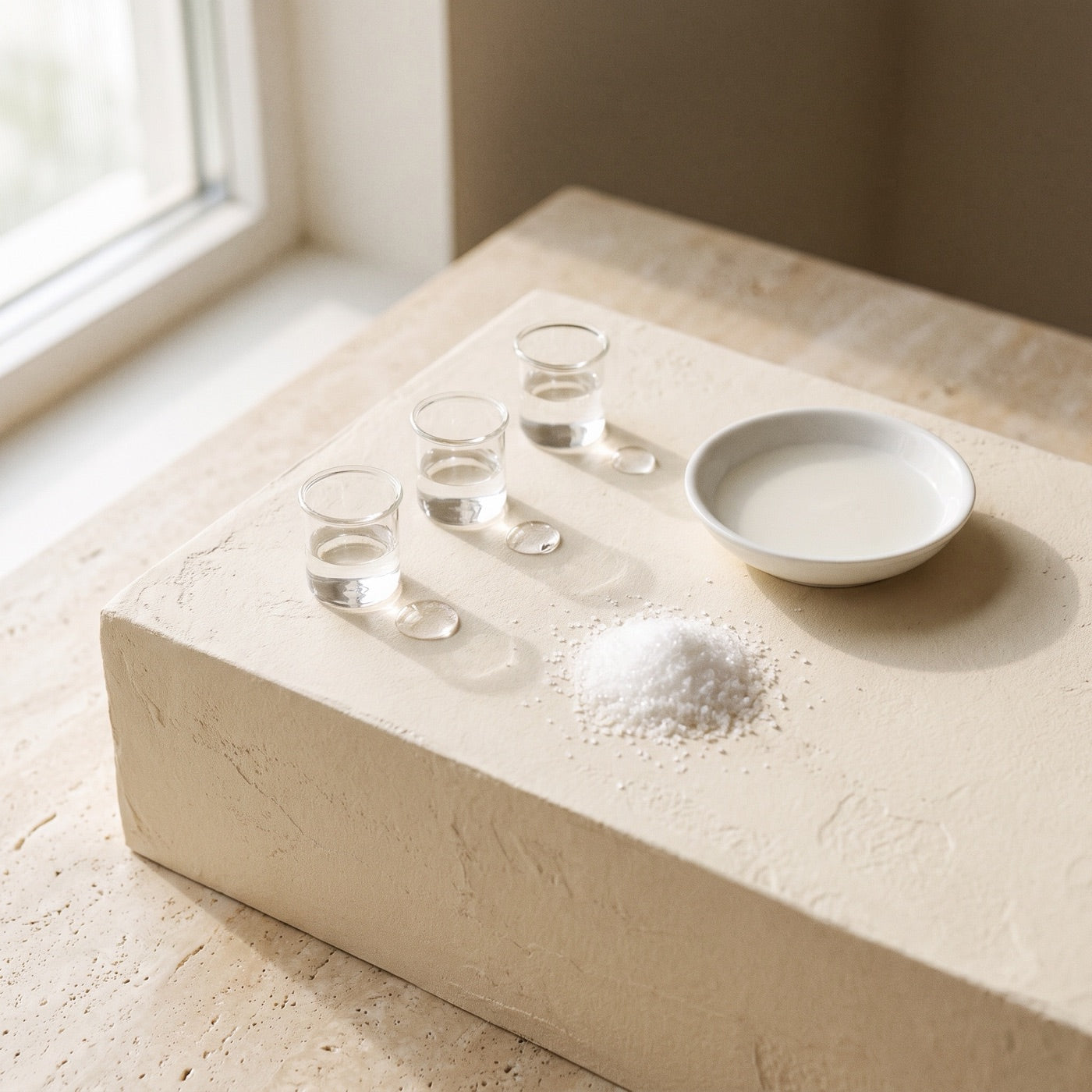 The three actives — acids urea and niacinamide — in a clean flat lay